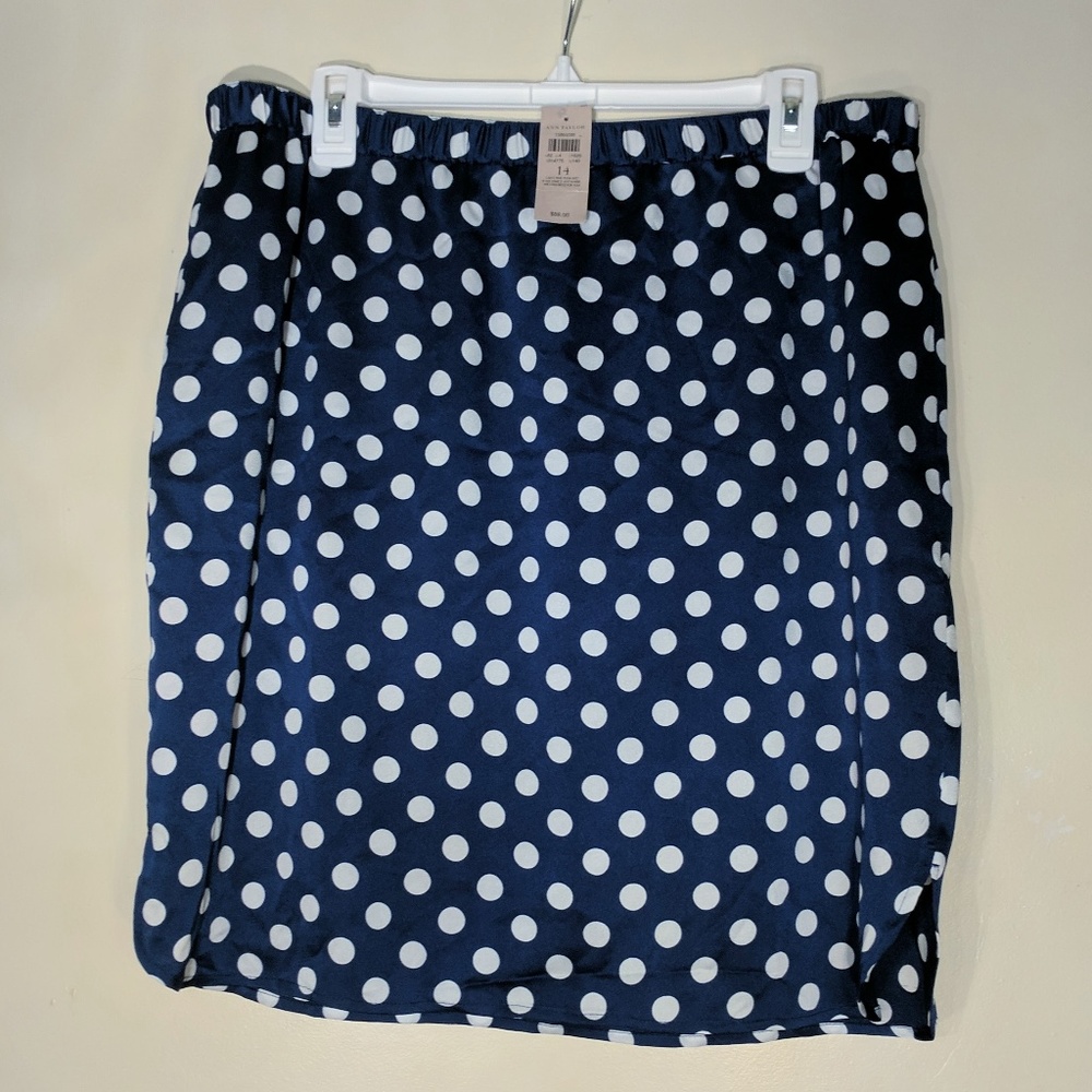 Ann Taylor Blue Knee Length Polka Dot Skirt